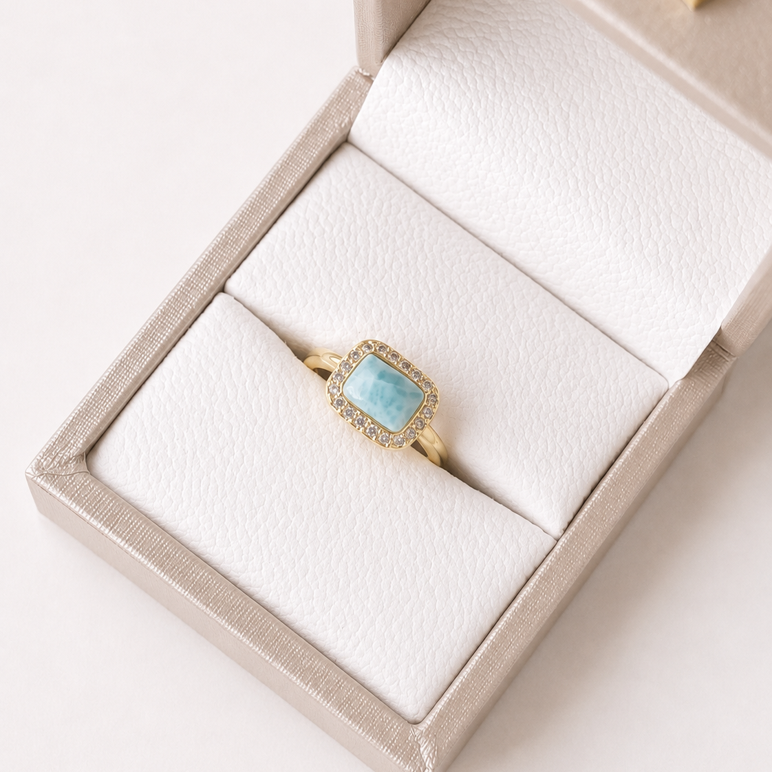 Anillo cuadro Zircon con larimar REF ANL3-2