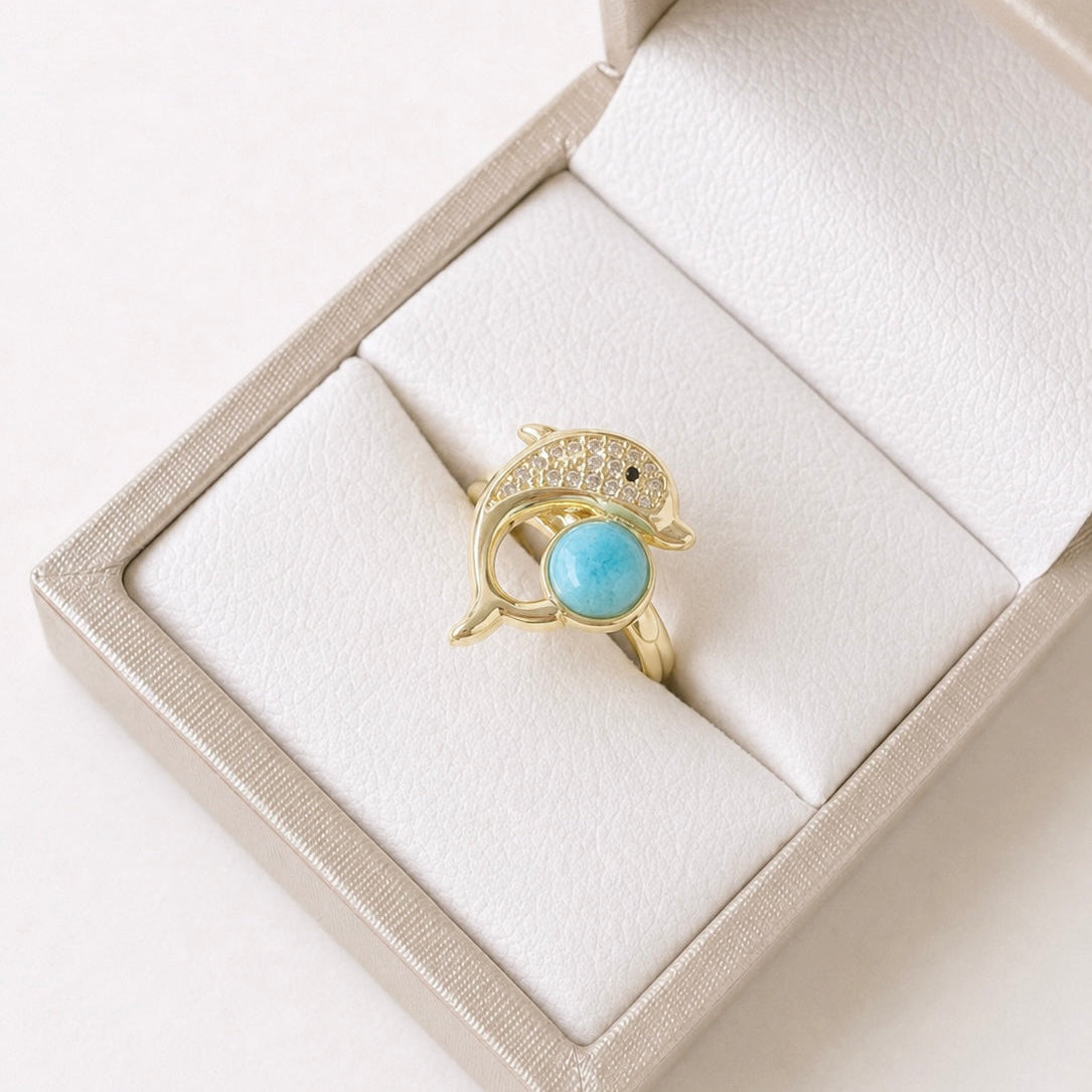 Anillo de delfín zircon con larimar REF