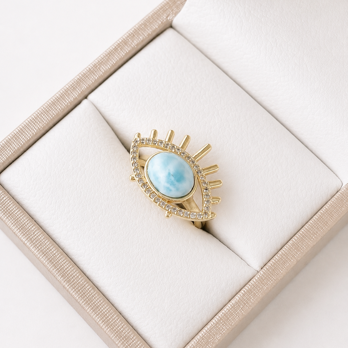 Anillo larimar ojo zircon REF ANL2-5